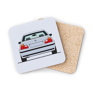 Modern Classic Coasters, Modern Auto Lover Gift, E46 Back Drink Coasters for BMW Enthusiasts, Retro Home Decor, Unique Housewarming Present