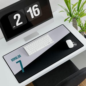 Cristiano Ronaldo & Real Madrid Fan G/B Desk Mat , Soccer Desk Accessories, Office Decor, Gift for Him, Gaming Setup, Football Setup