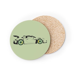 Green/Yellow 911 GT3 RS Coasters, Racing Auto Lover Gift, Drink Coasters for Porsche Enthusiasts, Home Decor, Unique Housewarming Present