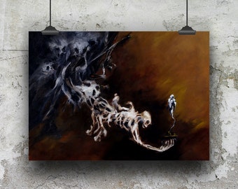 Macabre Skull and Skeleton Surrealism Art, Spooky Season Dark Art for Wall, Dark Fantasy Poster for Gamer 11x14, 11x17 Resurrection Print