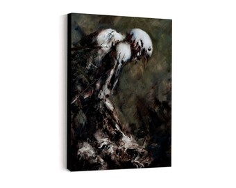 Creepy Monster Trapped in Stone - About Fearing the Future - Dark Gothic Artwork for Wall 9x12, 18x24 Forever Watching Canvas Print