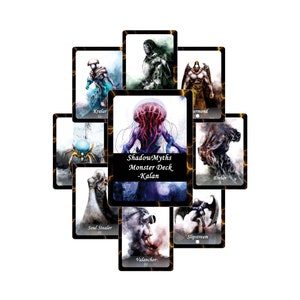 DnD Monster Cards with Downloadable PDF Describing Monsters, Cryptid Monsters Cards, DnD Accessory, Dark Art Collection, 35 Card Kalan Deck