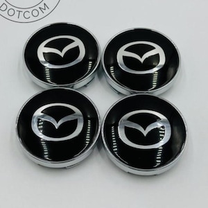 4pcs 60MM Alloy Black Color Mazda Logo Car Wheel Center Cap Cover Emblem Wheel Center Hub Badge for Mazda Rim Hubcaps, Center Hub Caps