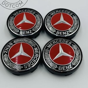 4pcs 60MM Alloy Red/Black Mercedes Benz Logo Car Wheel Center Cap Cover Emblem Wheel Center Hub Badge for Mercedes Rim Hubcap, Center Cap