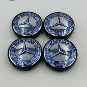 4pcs 60MM Alloy Blue/Chrome Mercedes Benz Logo Car Wheel Center Cap Cover Emblem Wheel Center Hub Badge for Mercedes Rim Hubcap, Center Cap
