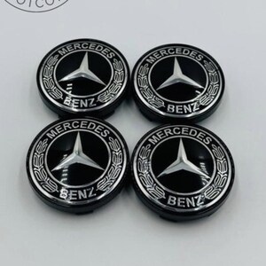 4pcs 60MM Alloy Black/Chrome Mercedes Benz Logo Car Wheel Center Cap Cover Emblem Wheel Center Hub Badge for Mercedes Rim Hubcap, Center Cap