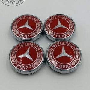4pcs 60MM Alloy Red/Chrome Mercedes Benz Logo Car Wheel Center Cap Cover Emblem Wheel Center Hub Badge for Mercedes Rim Hubcap, Center Cap