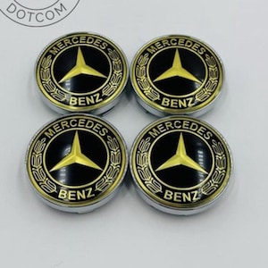 4pcs 60MM Alloy Black/Gold Mercedes Benz Logo Car Wheel Center Cap Cover Emblem Wheel Center Hub Badge for Mercedes Rim Hubcap, Center Cap