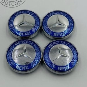 4pcs 60MM Alloy Blue/Chrome Mercedes Benz Logo Car Wheel Center Cap Cover Emblem Wheel Center Hub Badge for Mercedes Rim Hubcap, Center Cap