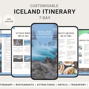 Itinerario di viaggio in Islanda e pianificatore di viaggio / Guida di Reykjavik e aurora boreale e checklist di imballaggio e lista dei desideri / Vacanze in Islanda