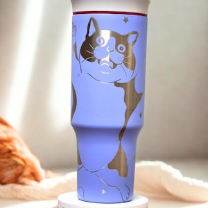 Copo térmico de aço para gatos Owala, recipiente para bebidas para gatos no trabalho, presente para amigos amantes de gatos, copo com design personalizado e garrafa para gatos com nome
