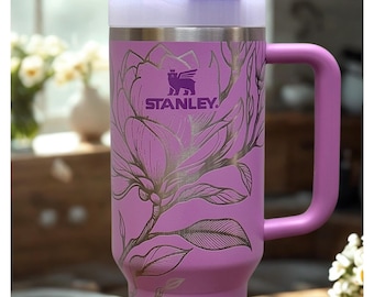 Engraved Magnolia 40oz Stanley Quencher Tumbler, Lilac Drinkware