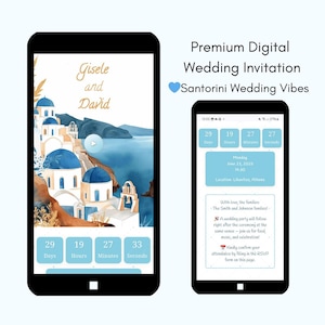 Interactive & Personalized Wedding Invitation Website with Music, RSVP, Voice Guestbook, Countdown | Santorini Wedding | Fully Done-for-You