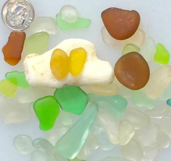 Items similar to Beach Glass or Sea Glass of Hawaii YELLOW PAIR! SALE