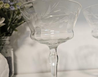 Vintage Floral geätzte Kristall Champagner Coupés - 2er Set