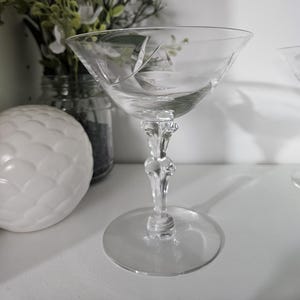 Vintage Crystal Champagne Coupe Glasses with Vine Etching - Set of 3