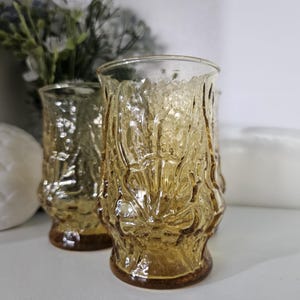 Vintage Anchor Hocking Regen Blumen Bernstein Glas - 3er-Set