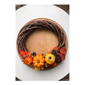 Fall Wreath with Pumpkins, Rustic Thanksgiving Door Wreath, Autumn Grapevine Front Door Decor, Harvest Wreath