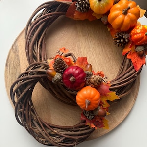 Set of Autumn Wreaths, Rustic Willow Base, Pumpkins, Handmade Fall Door Wreaths, Autumn Table Decor