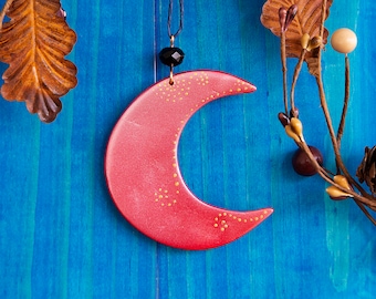 Home or Garden Decor Handmade Ornament Crescent Blood Moon with Glass Bead