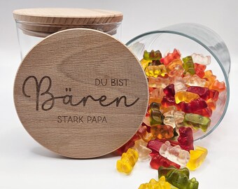Gift jar with engraving as a birthday present: You are bear-strong Dad – gift for Father's Day, birthday or birth