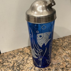 Vintage Glass Cocktail Shaker with Chrome Lid
