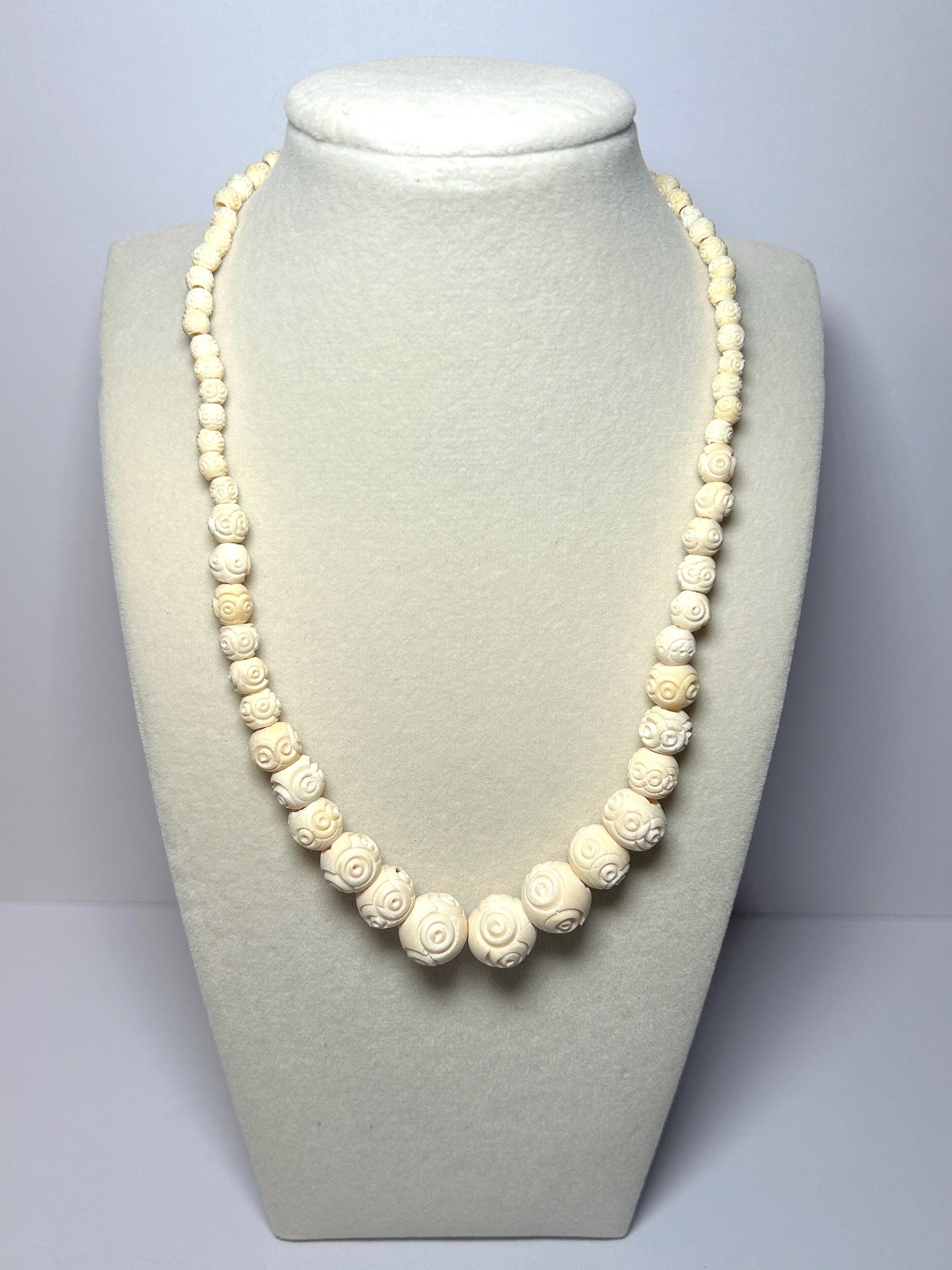 Collier De Perles Art Déco Ancien - Couleur Ivoire - Longueur 56 Cm - Très Bon état