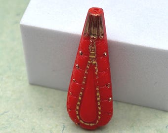 Vintage Art Deco Red & Gold Glass Pendant