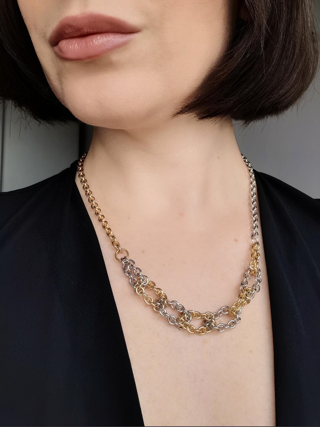Bicolor 24K Gold Filled & Rhodium Chain Necklace - Velvet Box - Etsy