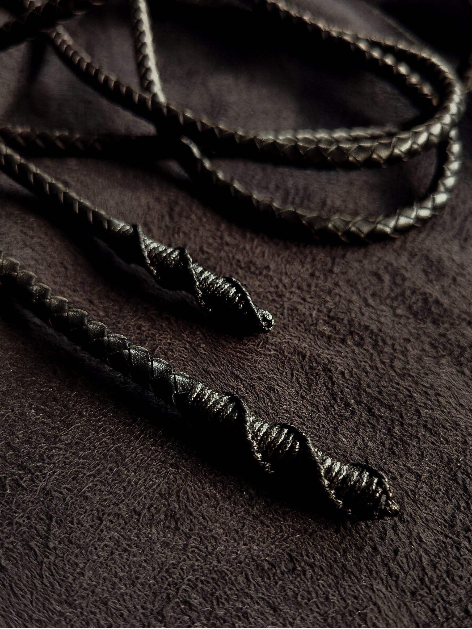 Black Lambskin Leather Rope Belt: Braided Boho Waist Tie 