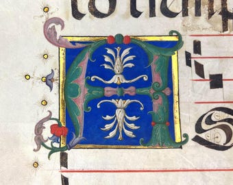 Illuminated Initial “A” from a Choirbook Leaf on Parchment- Late 15th/Early 16th Century Liturgical Manuscript Fragment