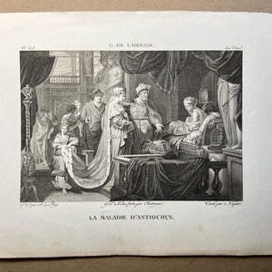 19th Century Engraving – The Illness of Antiochus – After 17th Century Gerard de Lairesse Painting