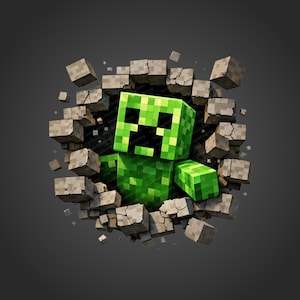 Creeper Breakthrough PNG / Pared explosiva con bloques para niños / Ilustración divertida de estilo gaming / Descarga digital instantánea