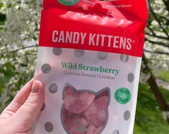 Candy Kittens Gourmet Vegan Dye Free Gummies - Wild Strawberry Flavor British Gummy Candy with no artificial colors (1 Bag)
