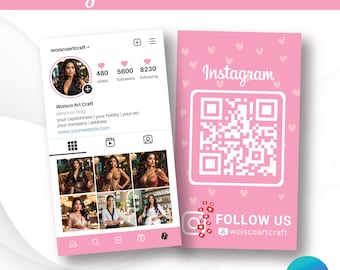 Instagram Business Card Template: Pink IG Influencer Card (Editable Canva Design, 2" x 3.5")