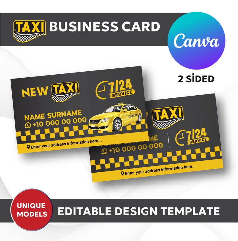 Editable Taxi Business Card Template • Cab & Transport Agency Card ...