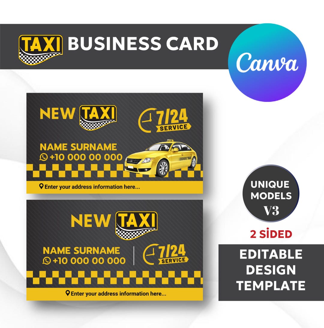 Editable Taxi Business Card Template • Cab & Transport Agency Card ...