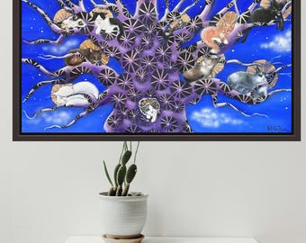 Sleeping Cats in Tree Whimsical Art Poster Print, 4 Sizes!
