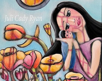 Mother and Child Whimsical Art Print, 4 Sizes!