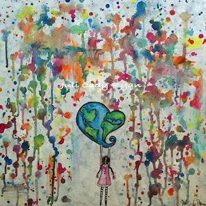 Girl Saves World Whimsical Art Canvas Painting