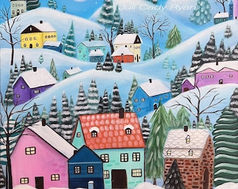 Whimsical, Colorful Winter Landscape Print, 4 Sizes!