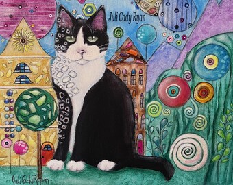 Tuxedo Cat Whimsical Art Print