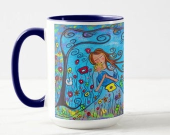 Mother and Son Whimsical Art Mug, Gift for Mother's Day, New Mom, Baby Shower