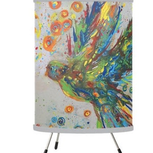 Colorful Bird Art Table or Tripod Lamp, Shade Included!