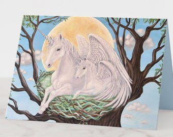 Customizable Flying Unicorns Mother and Baby Greeting Card for Mom's Day, New Mom, etc.