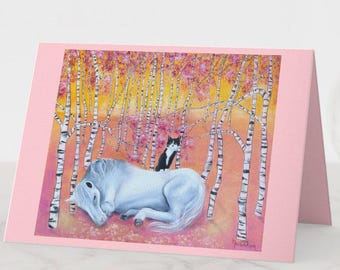 Customizable Cat and Horse Whimsical Card, Birthdays, New Job, Graduation, etc.