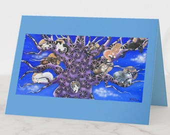 Customizable Sleeping Angel Cats in Tree Card, Birthdays or Any Occasion!