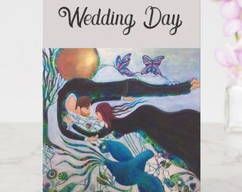 Customizable Couple in Love Whimsical Art Card for Wedding, Anniversary, Valentine's Day, etc.