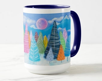 Whimsical Winter Forest Landscape Art Mug