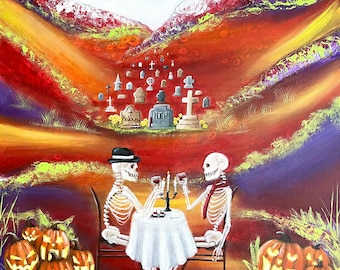 Dining Skeletons Romantic Cemetery Poster Print, 4 Sizes!
